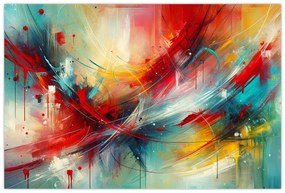 Obraz – Abstrakcia s červenou (90x60 cm)