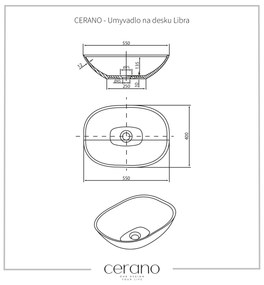 Cerano Libra, umývadlo na dosku z liateho mramoru 550x400x135 mm, biela matná, CER-CER-WB16