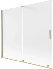 Mexen Velar, 2-krídlová posuvná vaňová zástena 180 x 150 cm, 8mm sklo námraza, zlatá matná, 896-180-000-31-55