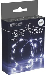 Svetelný drôt Silver lights 80 LED, studená biela, 395 cm