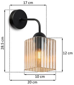 Nástenné svietidlo Riffle Square, 1x medové sklenené tienidlo, b