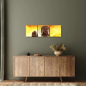 Obraz - Budha s červenožltým pozadím (s hodinami) (90x30 cm)
