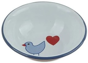 Biela smaltovaná miska s vtáčikom Vogel - Ø 14 * 4cm