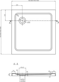 Mexen Flat štvorcový sprchovací kút slim 90 x 90 cm, biely, čierny sifón - 40109090B