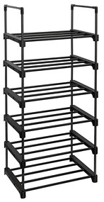 Stojan na topánky, kovový, 6 políc, čierny, 106x45x30cm
