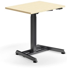 Výškovo nastaviteľný stôl QBUS, s centrálnou nohou, 800x600 mm, čierny rám, breza