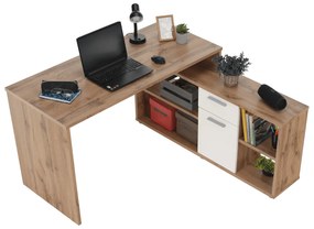 Kondela PC stôl, dub wotan/biela, NOE NEW