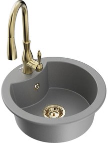 Mexen Diego, 1-komorový granitový drez 488x488x167 mm a drezová batéria Savita, šedá, 6512-71-672601-50