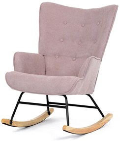 Autronic - Křeslo houpací, potah růžová látka, dřevěné nohy, masiv kaučukovník - AK-371 PINK2