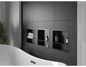 Mexen X-Wall-R, polička na zapustenie na obklad s golierom 30 x 30 cm, čierna matná, 1970303010S