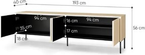 TV skrinka NUR 190 cm bielený dub vincenza + čierna