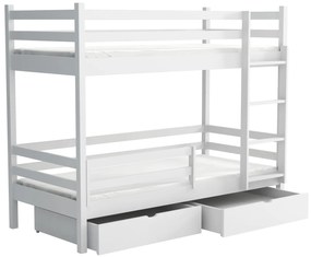Detská poschodová posteľ z masívu borovice LEGEND PLUS so šuplíkmi - 200x90 cm - BIELA