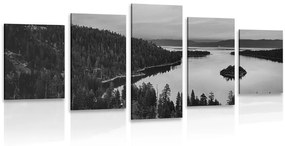 5-dielny obraz jazero pri západe slnka v čiernobielom prevedení - 100x50