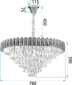 Toolight Toolight, závesné krištáľové svietidlo 80cm, 12xE14, G061-CP, zlatá, OSW-08995