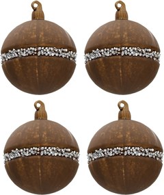 Hnedá vianočné gule so strieborným zdobením (sada 4ks) - Ø 8cm