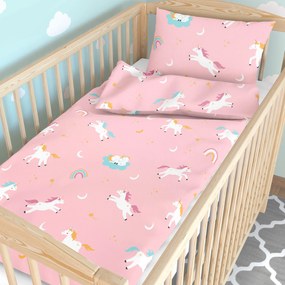 Goldea detské bavlnené obliečky do postieľky - veselí jednorožci 90 x 120 a 40 x 60 cm