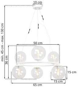 Závesné svietidlo Paris, 6x číre sklenené tienidlo, W, O