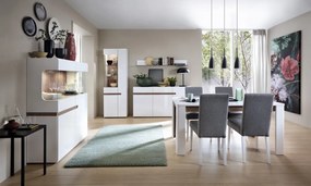 Vysoká vitrína Linate, biely lesk/dub, ľavá