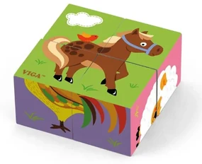 Viga Drevené puzzle kocky pre najmenších Viga Farma