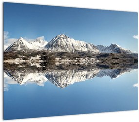 Sklenený obraz hôr a ich odrazu (70x50 cm)