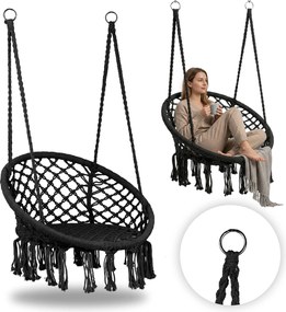 MultiGarden Závesné boho záhradné kreslo - čierne MultiGarden