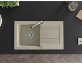 Mexen Pablo, granitový drez 752x436x161 mm, 1-komorový a chrómová batéria Telma, béžová, 6510-69-670200-00