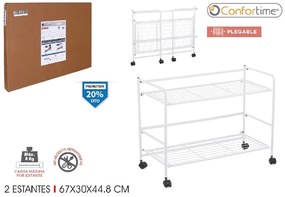 CONFORTIME 2. akosť - Pojazdný regál, skladacia polica 2 poschodová XXL - 67 x 30 x 45 cm - biela