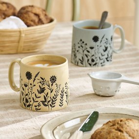 Ib Laursen Kameninový hrnček Dusty Blue flower silhouettes 300 ml