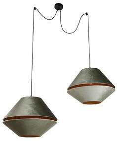 Závesná lampa čierna s dvojitým zamatovým tienidlom zelená so zlatým interiérom 2-svetlá - Cava Luxe