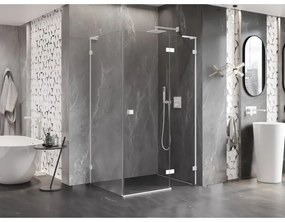 Mexen Lunar, L pravý výklopný sprchový kút 95 x 90 cm, 8mm číre sklo, biely profil, 834L-095-090-20-00-P