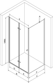 Mexen Lima, sprchovací kút 120 (dvere) x 100 (stena) cm, 6mm číre sklo, čierny profil, 856-120-100-70-00