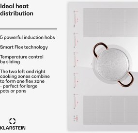 Klarstein Masterzone 90 Flex, indukčná varná doska, max. 12 600 W, vstavaná, 5 zón, 2 Flex zóny, technológia ThermoBoost, Smart Flex