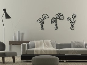 drevko Drevená nálepka Listy a kvety vo váze Rozmer obrazu: 28,5 x 65 cm, Farba dekorácie: Čierna
