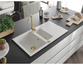 Mexen Matias - drez granitový 900x505x200 mm, 1,5-komorový, biela so zlatým sifónom, 6502901505-20-G