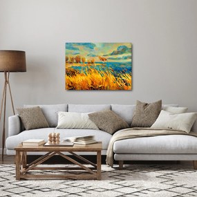Obraz - Západajúce slnko nad jazerom, akrylová maľba (70x50 cm)
