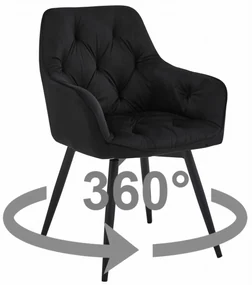 Otočné jedálenské kreslo JORK360 VELVET, čierne