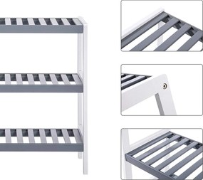 Bambusová polica, 3-úrovňová, biela a šedá