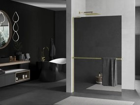 Mexen Kioto+ L, sprchová zástena Walk-In s poličkou a vešiakom 80 x 200 cm, 8mm sklo vzor zrkadlo, zlatý matný profil, 800-080-123-55-50