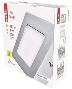 EMOS Prisadený LED panel N-PNL, 6W, denná biela, 12x12 cm, hranatý, strieborný
