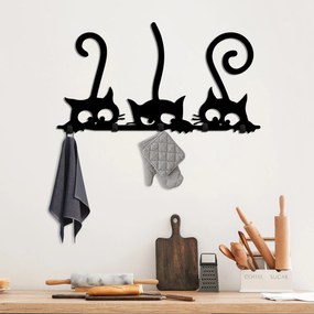 Nástěnný kovový věšák Cats 60 cm černý