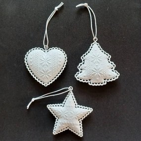 DECOLED Závesná kovová dekorácia, sada: hviezda, srdce, strom 7 cm