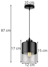 Závesné svietidlo ROMA, 1x čierne/transparentné sklenené tienidlo