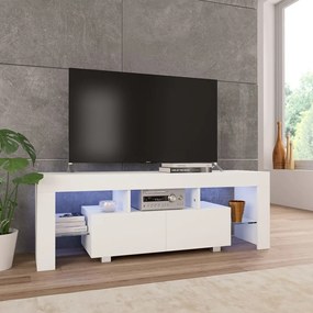 TV skrinka s LED svetlami, vysoký lesk, biela 130x35x45 cm