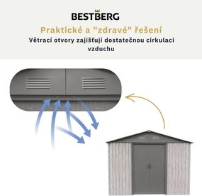 Záhradný domček BestBerg ZDB-9SD / 9 m² / 279 x 324 x 211 cm / dekor biele drevo / sivá