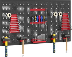 HOMCOM nástenný panel na náradie 60 × 40 cm, 28-dielny organizér s hákmi a priehradkami, čierna/červená | Aosom