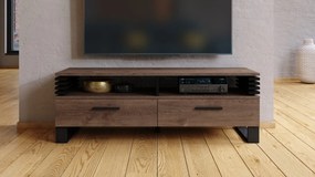 GOKEE RTV-145 Dub Hnedý/ Čierna matná - MODERNÁ SKRIŇA POD TELEVÍZOR S LAMELAMI