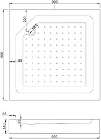 Mexen Rio, štvorcový sprchovací kút 90(dvere)x90(dvere)x190 cm, 5mm číre sklo-vzor pásiky, čierny profil + biela sprchová vanička RIO, 860-090-090-70-20-4510