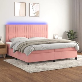 Posteľný rám boxsping s matracom a LED ružový 200x200 cm zamat 3136268