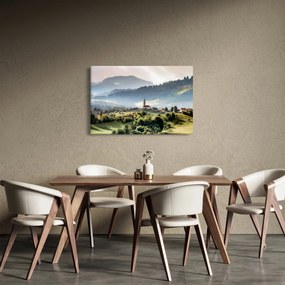 Obraz - dedinka v hmle (90x60 cm)