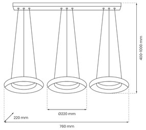 Závesné LED svietidlo Nero, 3x LED 36w, 4000k, g/b